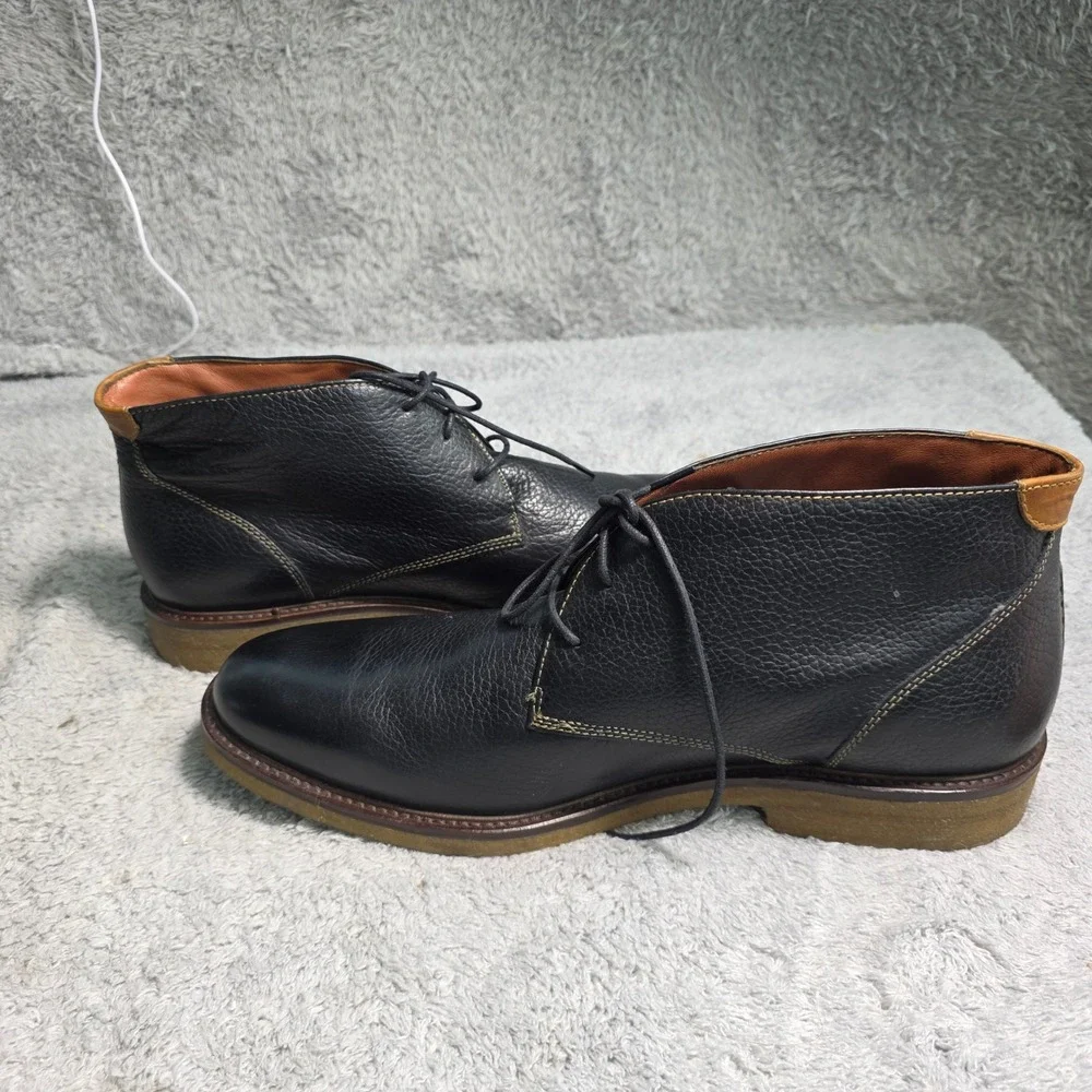 Johnston & Murphy Chukka Boots Black Pebbled Leather Sheepskin Mens 14 Excellent